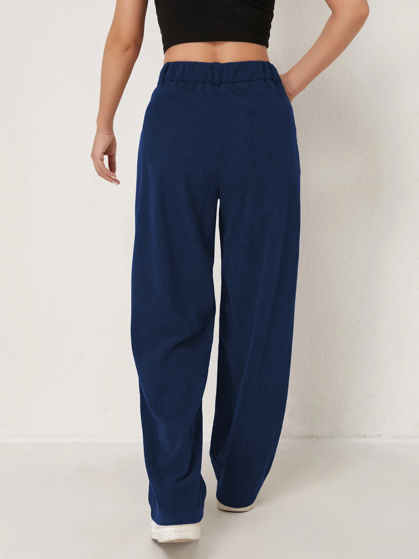 Women's new autumn and winter solid color corduroy casual suit wide-leg pants plus velvet straight pants to look slim