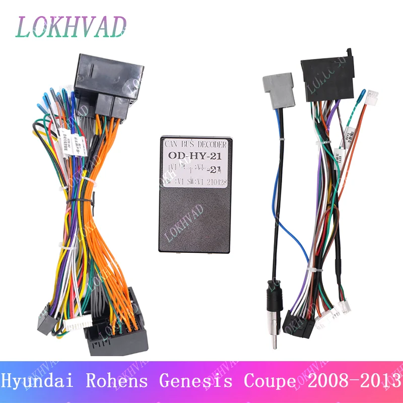 Car 16pin Wiring Harness Adapter Canbus Box Decoder Android Radio Power Cable For Hyundai Rohens Genesis Coupe 2008-2013