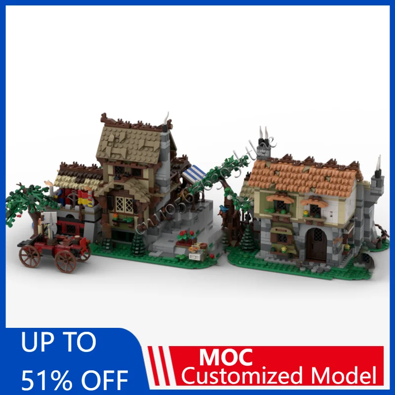 2815 PCS MOC Medieval Town Square Alternative Modeling Building Blocks Sets Education Assembly Bricks Toys Kids Birthday Gifts