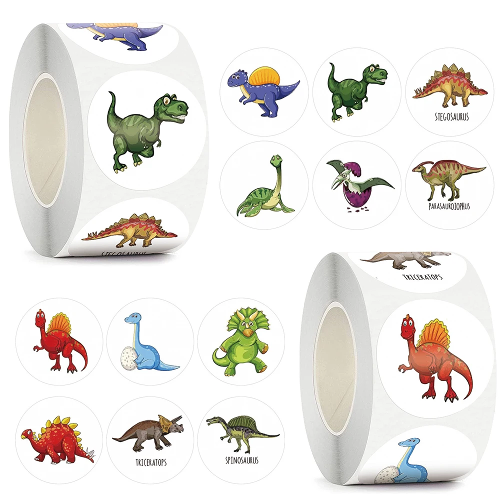 500 teile/rolle Nette Dinosaurier Kinder Belohnung Aufkleber Lustige Cartoon Aufkleber Spielzeug Schreibwaren Gepäck Telefon Versiegelung Etiketten Aufkleber Geschenk
