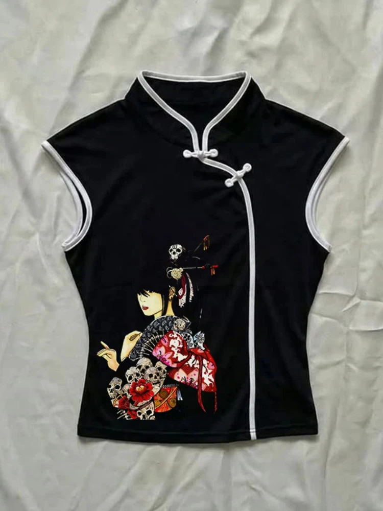 Harajuku Aesthetics Punk Streetwear Bequemes Oberteil für Damen im chinesischen Stil, Retro, schlank, vielseitig, klassisch, lässig, bedruckte T-Shirts – Detail 5