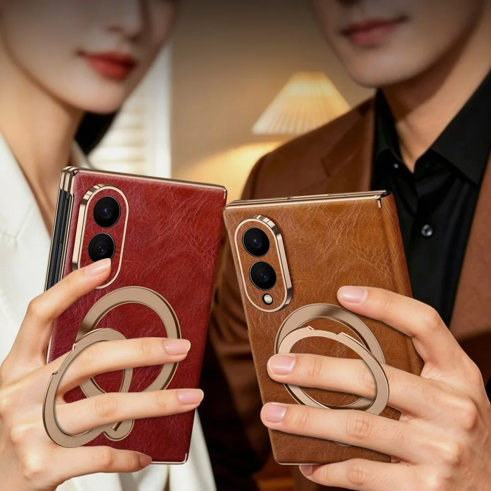 Premium Genuine Cowhide Leather Flip Case For Samsung Galaxy Z Fold 8 Ultra 7 Fold8 Retro Oil Wax Metal Ring Holder Cover