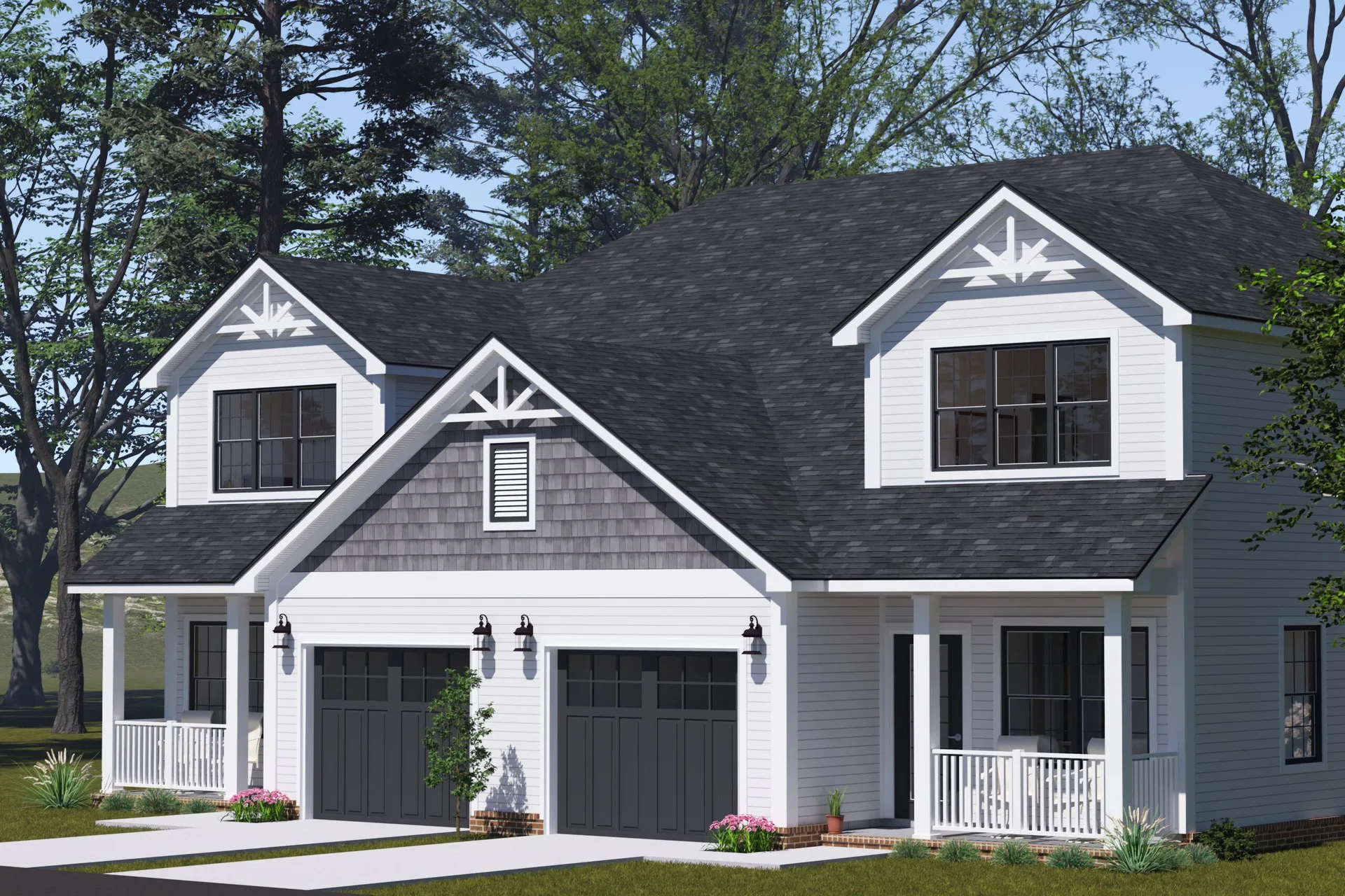 Country Style Prefab Light Steel Villa Two Storey Modular House with Garden Residential Building