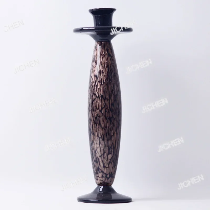 

HN Handmade Glazed Black Gold Candlestick Home Art Ornament Living Room Desktop Handicrafts Bedroom Entrance Decorative Glass