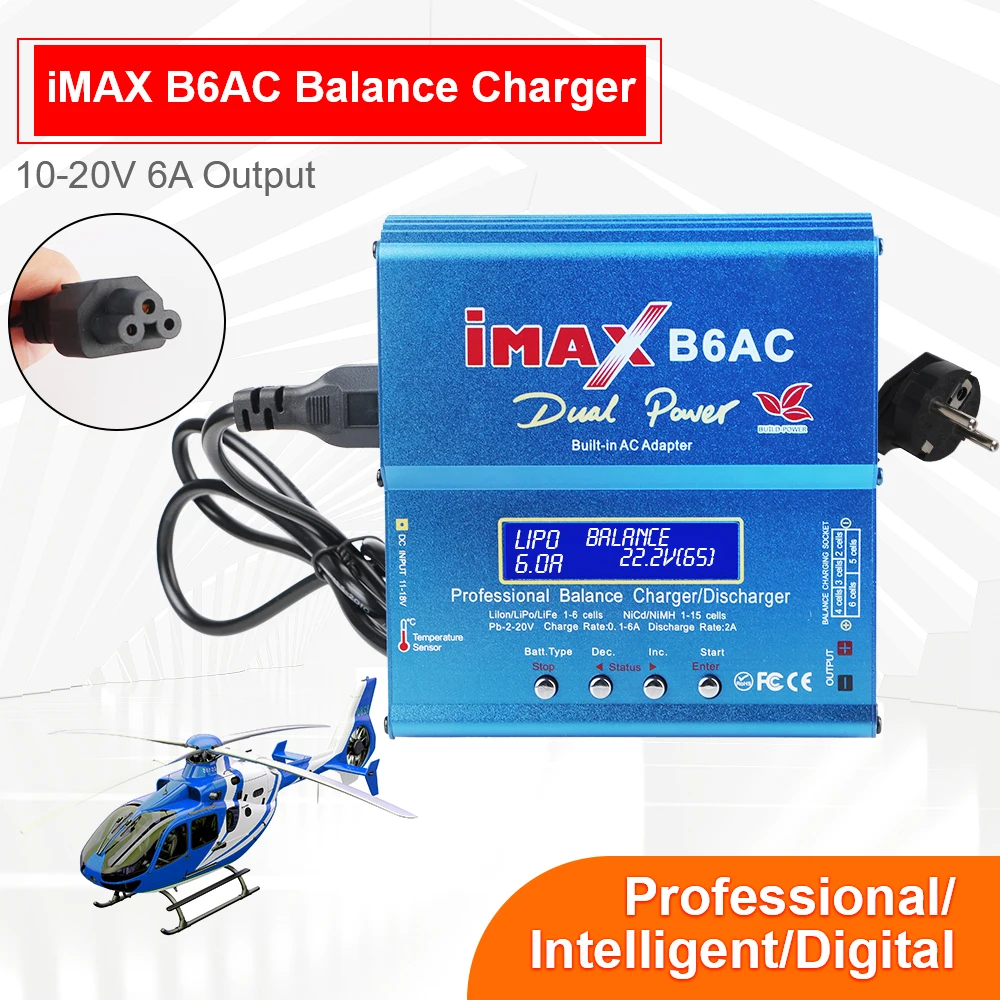 RC Balance Charger Battery Discharger DC10-20V 6A 80W For Li-ion LiFe Nimh Nicd PB Lipo Battery Intelligent 3 Adapters Imax B6AC