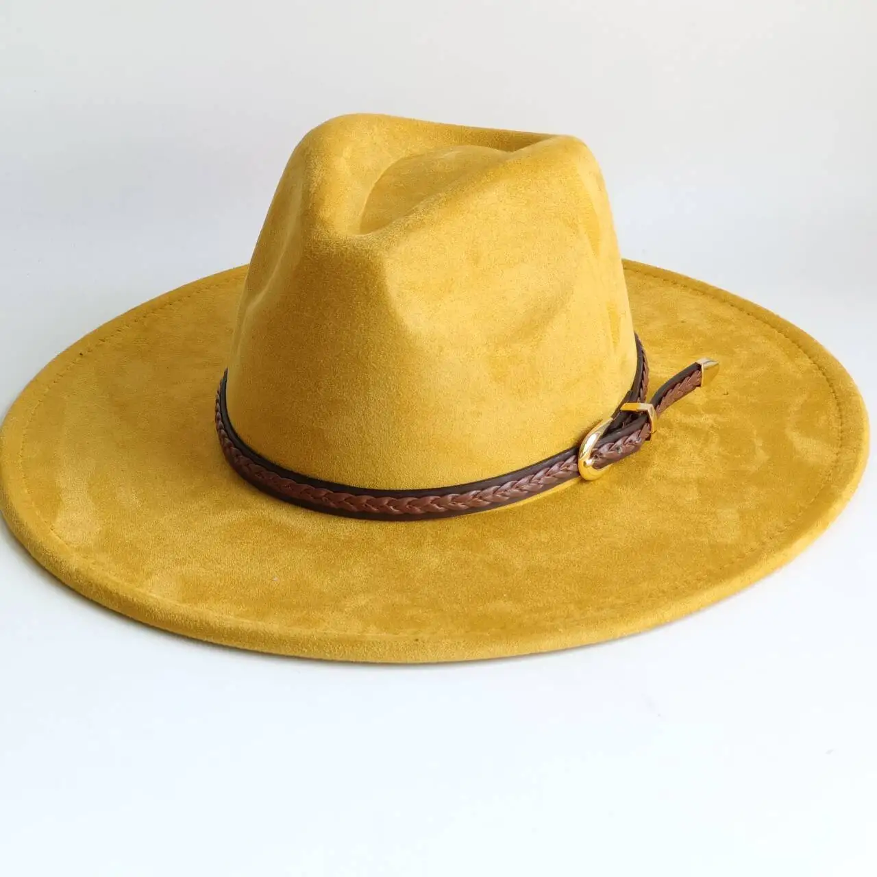 Vegan Suede Fedora Rancher Hats Blank Hats for Burning teardrop shaped Top 9.5cm Brim Unisex  felt Jazz Hat sombrero