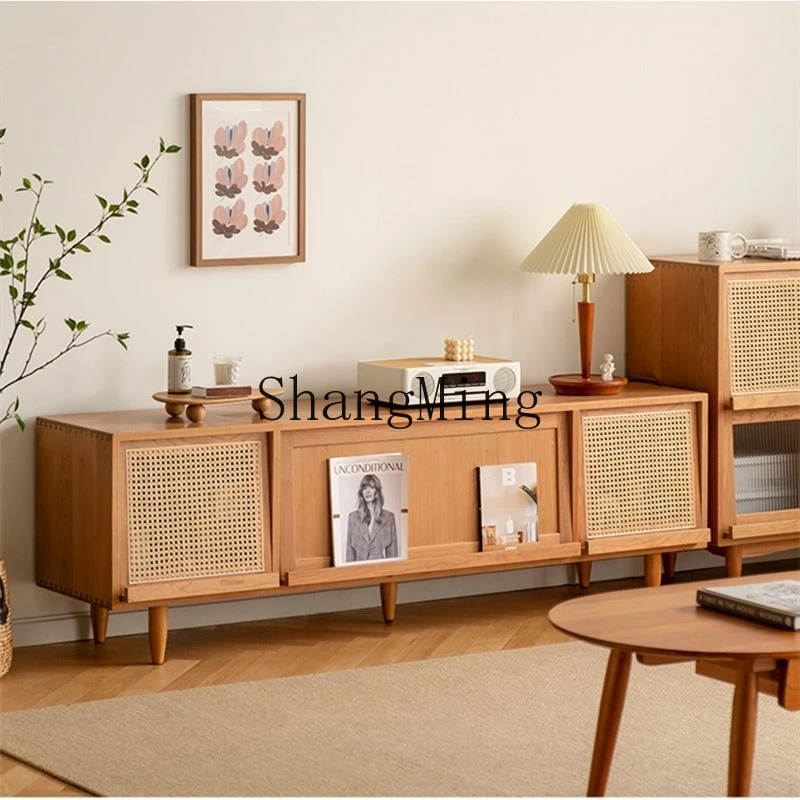 

ZYY solid wood household small apartment rattan storage storage floor cabinet homestay simple audio-visual cabinet