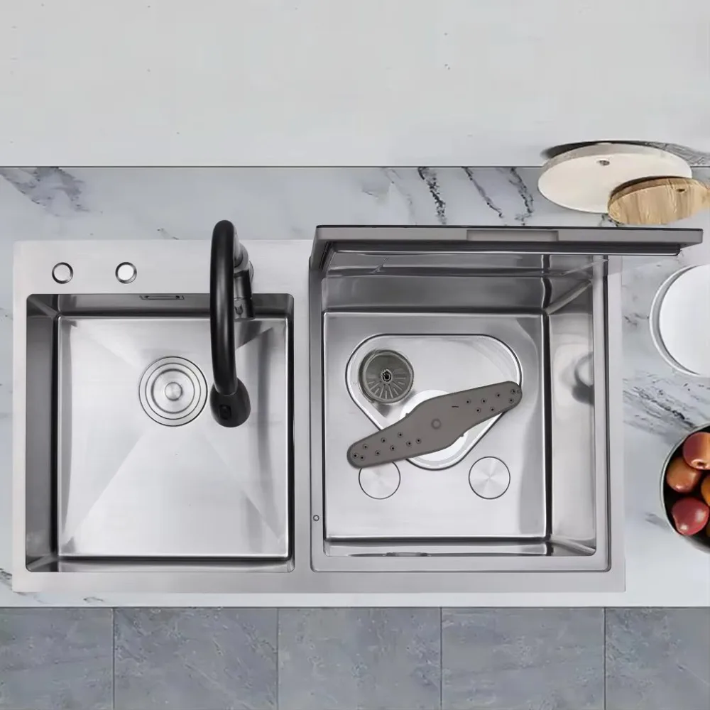 

Умная кухонная мойка, встроенная посудомоечная машина, ультразвуковая очистка, сушка воздухом, стиральная машина, с контейнерами для морепродуктов - для дома