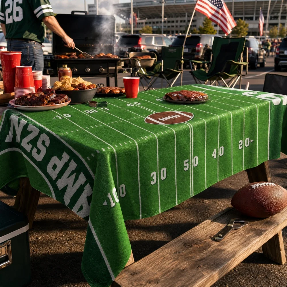 Vintage Football Gridiron Yard Line Print Tablecloth Soft Breathable Rectangular Table Cover Tailgate Party Picnic Decor