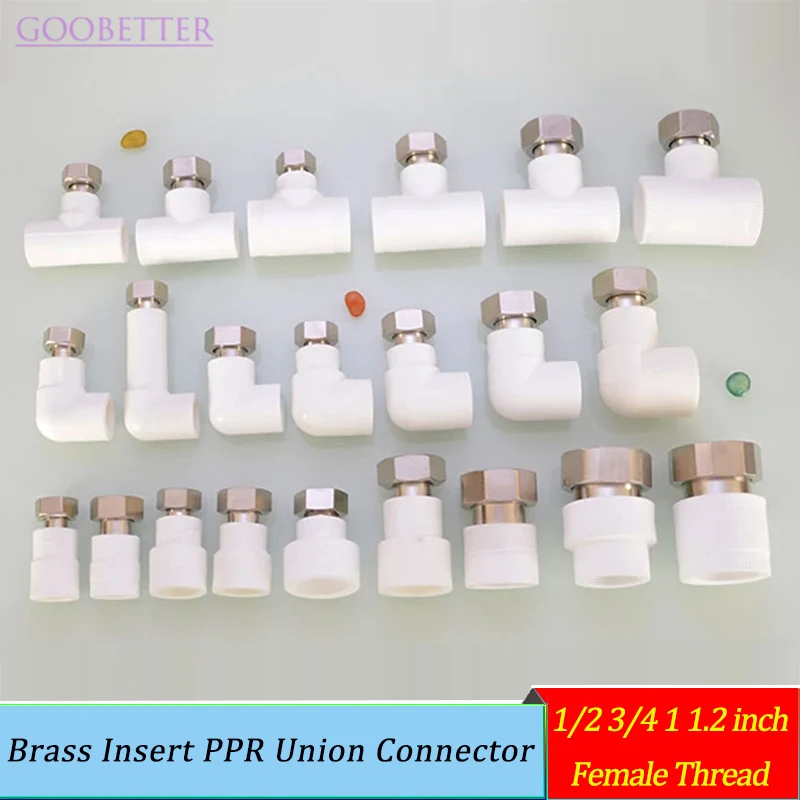 

Brass Insert PPR Union Connector 1/2 3/4 1 1.2 inch Female Thread Coupling Elbow Tee for 20-50mm PPR Pipe Water Plumbing