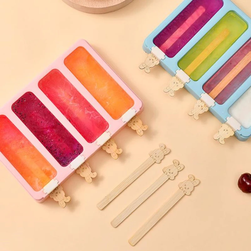 50pcs Natural Wooden Cartoon Ice Cream Popsicle Sticks Wood Stick Ice Cream Spoon Hand Art Ice Cream Ice Cube Lollipop Cake Tool