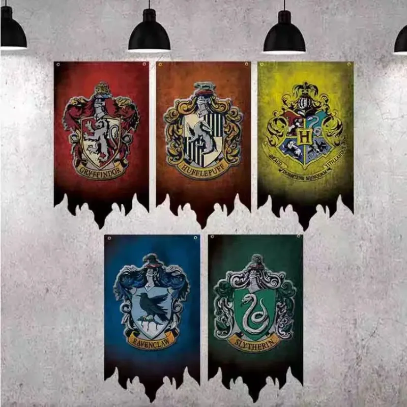 Anime Flag Harries Potters Slytherin Gryffindor Ravenclaw College Banner decorazione per feste Bar Kdis decorazione per soggiorno 30*50