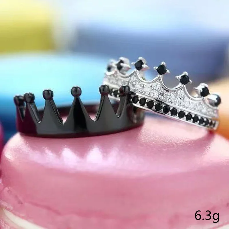 2 Pcs/Set Luxury Princess Luxury Crown Engagement  Ring Set for Women Inlaid Crystal Rhinestone Zircon Female  Wedding Jewelry