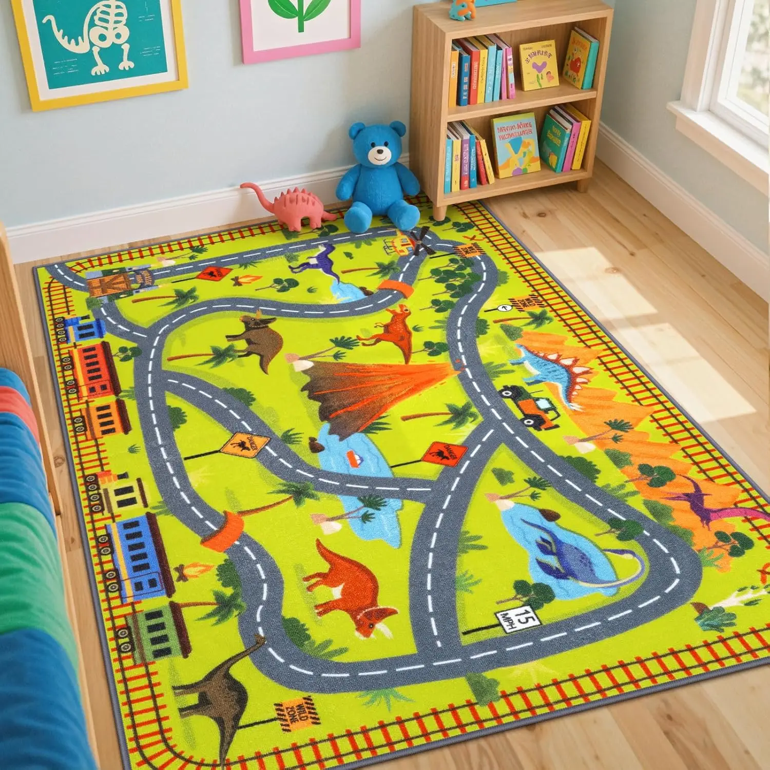 Dinosaur Park Traffic Carpet Children's Play Carpet Home Decoration Roadmap with Dinosaur World Design Floor Mat Home Decoration