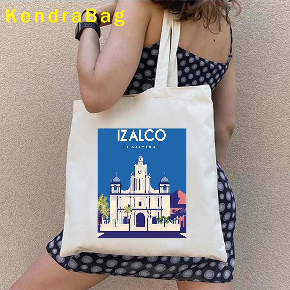 Bolsa de lona para pintura a óleo, sacola, céu tropical, izalco, amor, coração, aquarela, Bahia, linha do horizonte, bonito, lona, mapa de El Salvador, bandeira