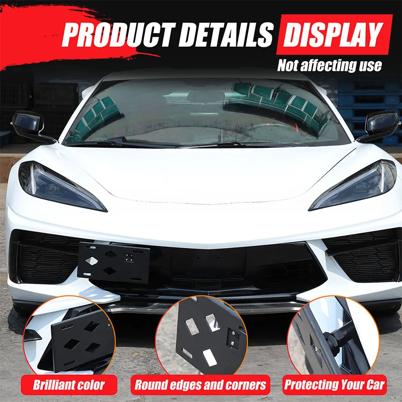 

For 2020+ Corvette C8 front license plate side-mounted license plate frame car license plate frame auto accessories (US version)