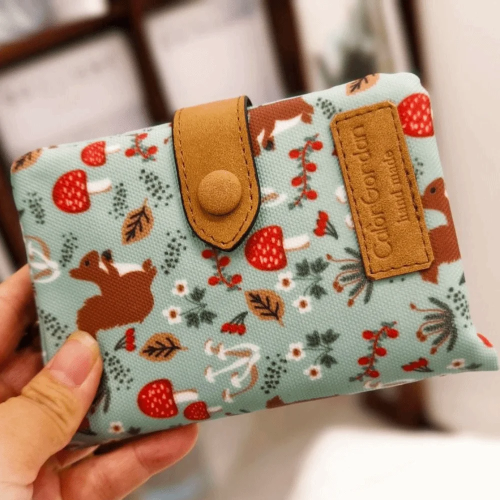 

Simple Korean Style Canvas Wallet Elephant Flower Short Trifold Wallet Multi Slot Card Holder Coin Pouch Outdoor
