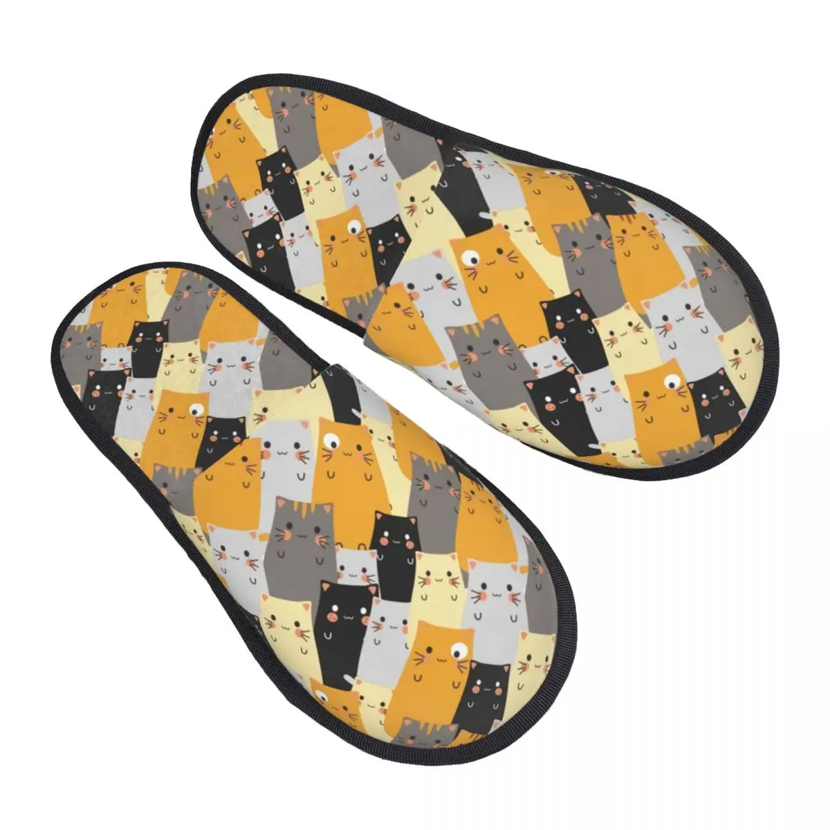 Custom Women Cute Cats Cartoons Pattern House Slippers Soft Warm Funny Kitten Memory Foam Fluffy Slipper Indoor Outdoor Shoes