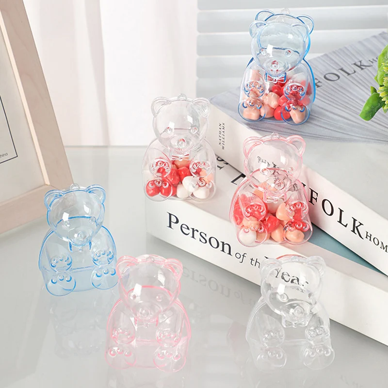 5/10pcs Bear Shaped Acrylic Candy Boxes Transparent Jewelry Snack Gift Packaging Box Wedding Birthday Party Baby Shower Supplies