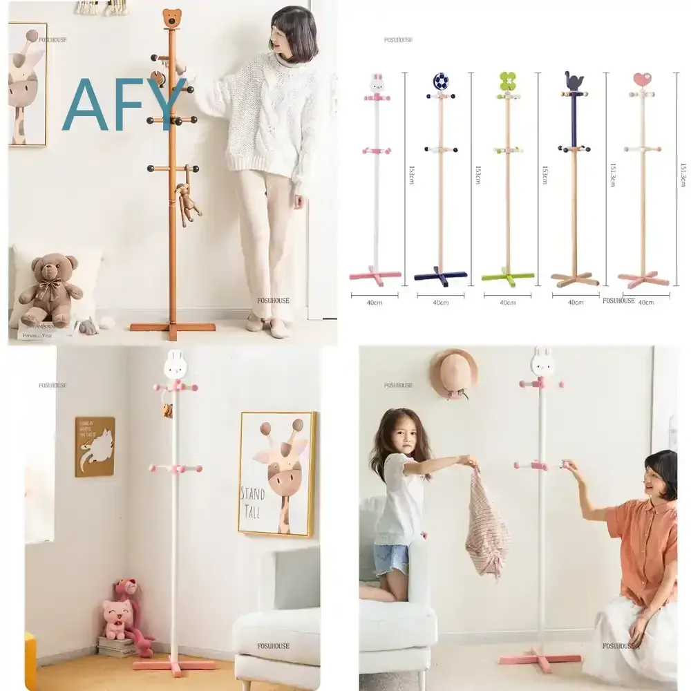 Solid Wood Cartoon Coat Rack for Living Room for Modern Floor Standing Coat Hanger for Entrance for Home Decor for