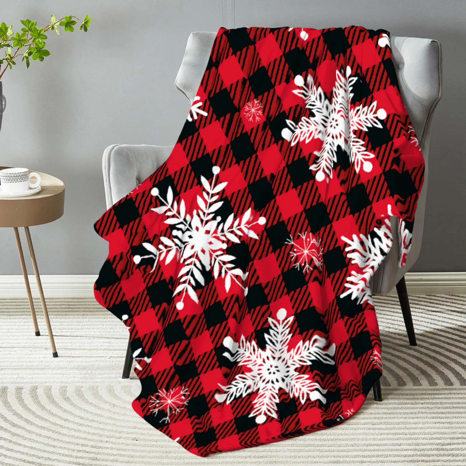 1pc Rote Weihnachten Decke Grid Schneeflocke Druck Glatte Flanell Decke für Home Wohnzimmer Schlafzimmer Dekor Neue Jahr Weihnachten geschenk