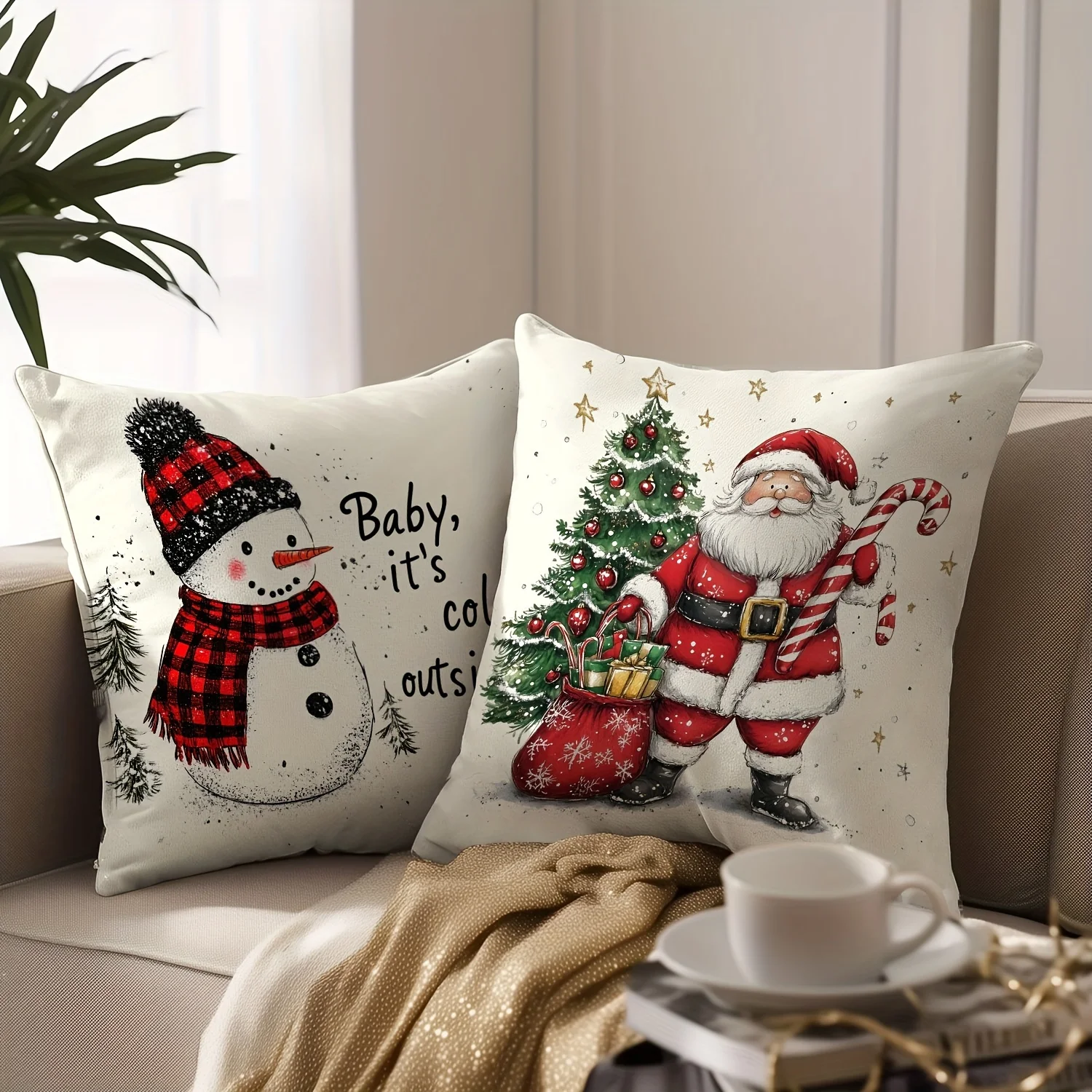 VIKAMA Festlicher Weihnachtskissenbezug, weich, mit Reißverschluss, moderner Stil, maschinenwaschbar, dekorativer Kissenbezug