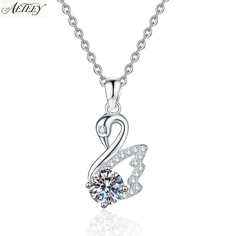 AETEEY S925 Silver Swan Pendant Necklace 1ct Moissanite Luxury Niche High-End Women Clavicle Jewelry