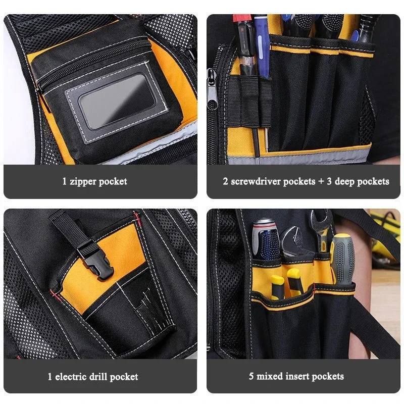 Multifunctional Tool Vest Bag Organizer Tools Pouch Hammer Holder Screwdriver Wrench Electrician Woodworking Bag Fishing Toolbag