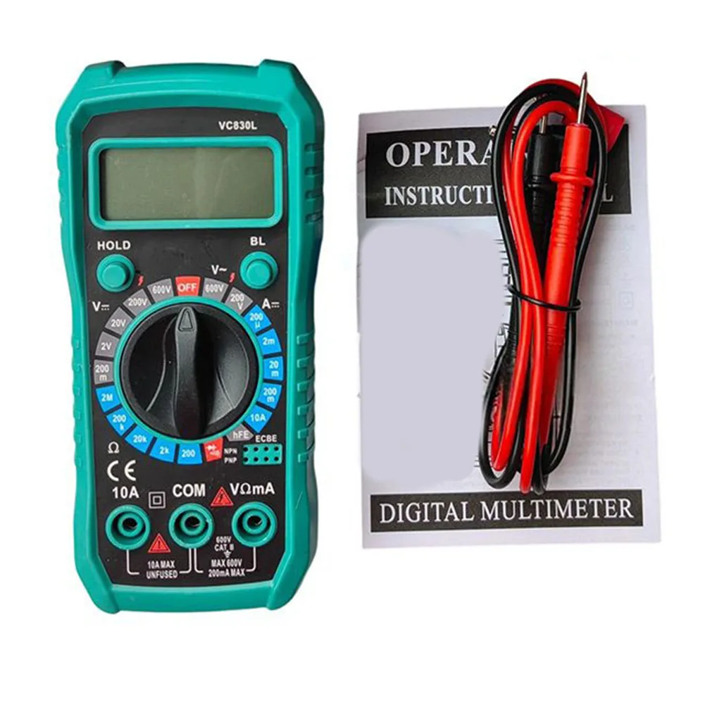 

Цифровой мультиметр VC830L с автоматическим выбором диапазона и ЖК-дисплеем для измерения напряжения постоянного тока от 200 мВ до 1000 В и переменного тока от 200 мВ до 700 В