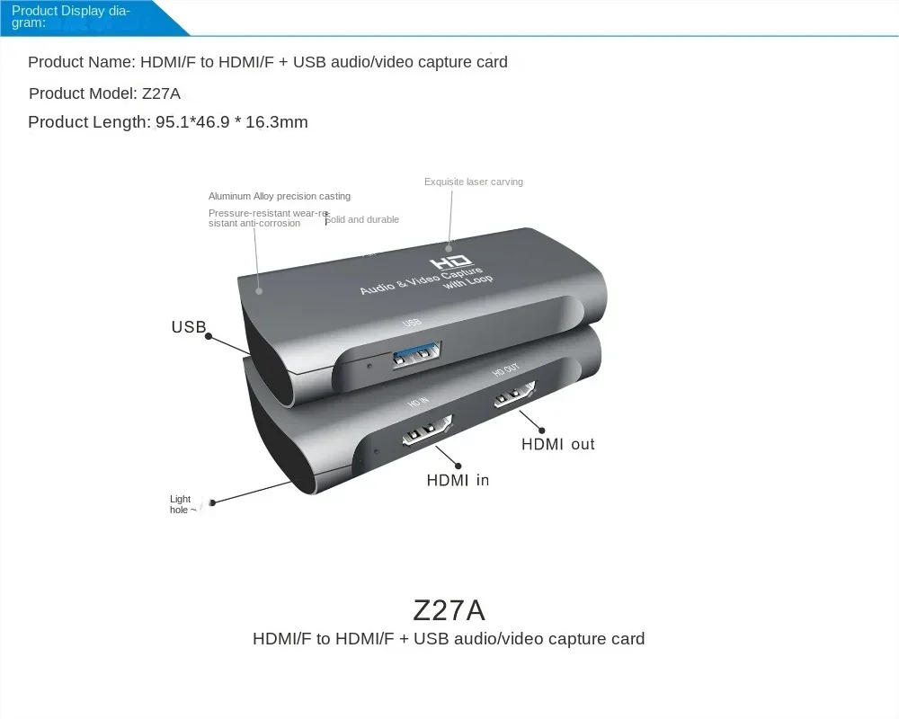 

Portable Aluminum HDMI HD Video Capture Card - Live Streaming and Recording, No Audio