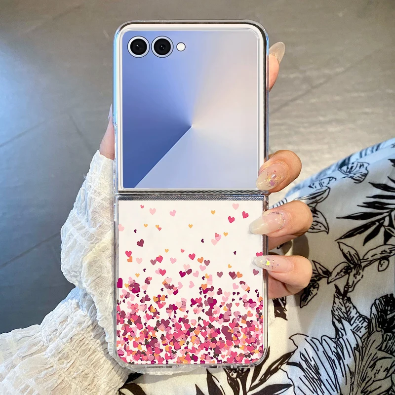 Für Samsung Z Flip 7 Flip 5 Flip 6 Liebe Herz Muster Fall Für Samsung Galaxy Z Flip 4 3 Transparent Harte PC Klapp Zurück Abdeckung