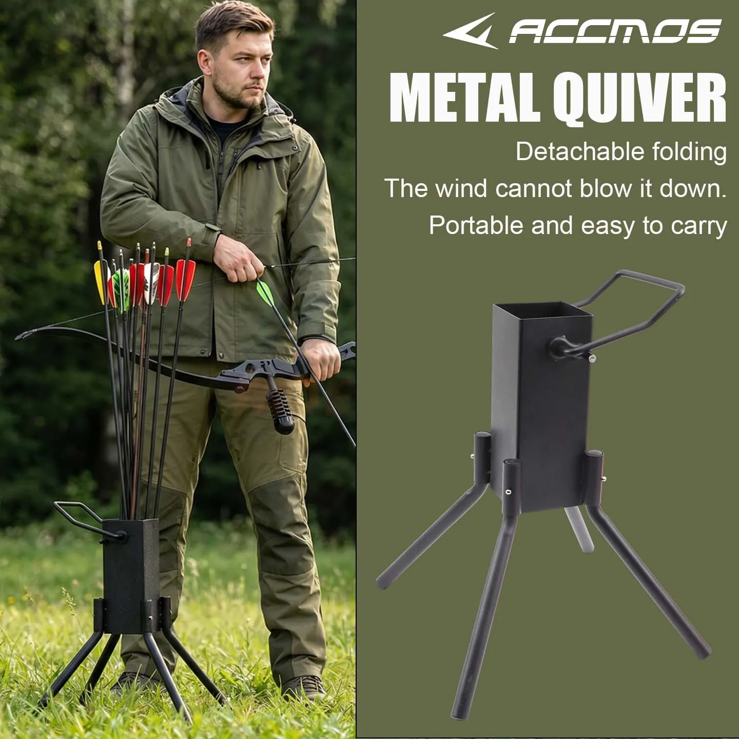 Floor Standing Archery Bow Stand Integrated Arrow Quiver Heavy Duty Carbon Steel for Outdoor Shooting