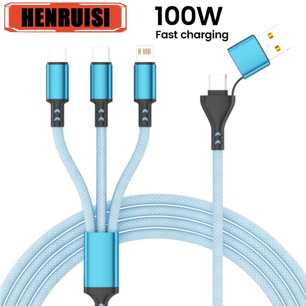 Two Tow Three 100W Fast Charge Data Cable Pd For Mobile Phone Tablet Fully Compatible For iPhone Huawei Xiaomi Multi Interface