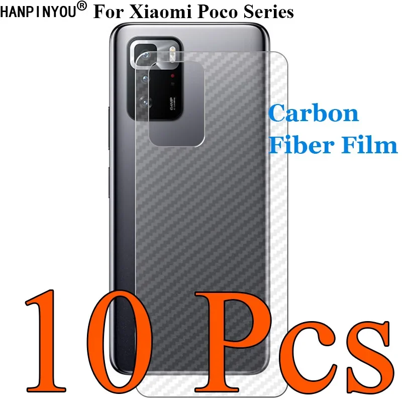 10 Pcs/Lot For Xiaomi Poco X6 X5 M5 M5s F4 X4 NFC X3 F3 C31 GT M4 Pro 5G 3D Carbon Fiber Back Film Skin Screen Protector Sticker