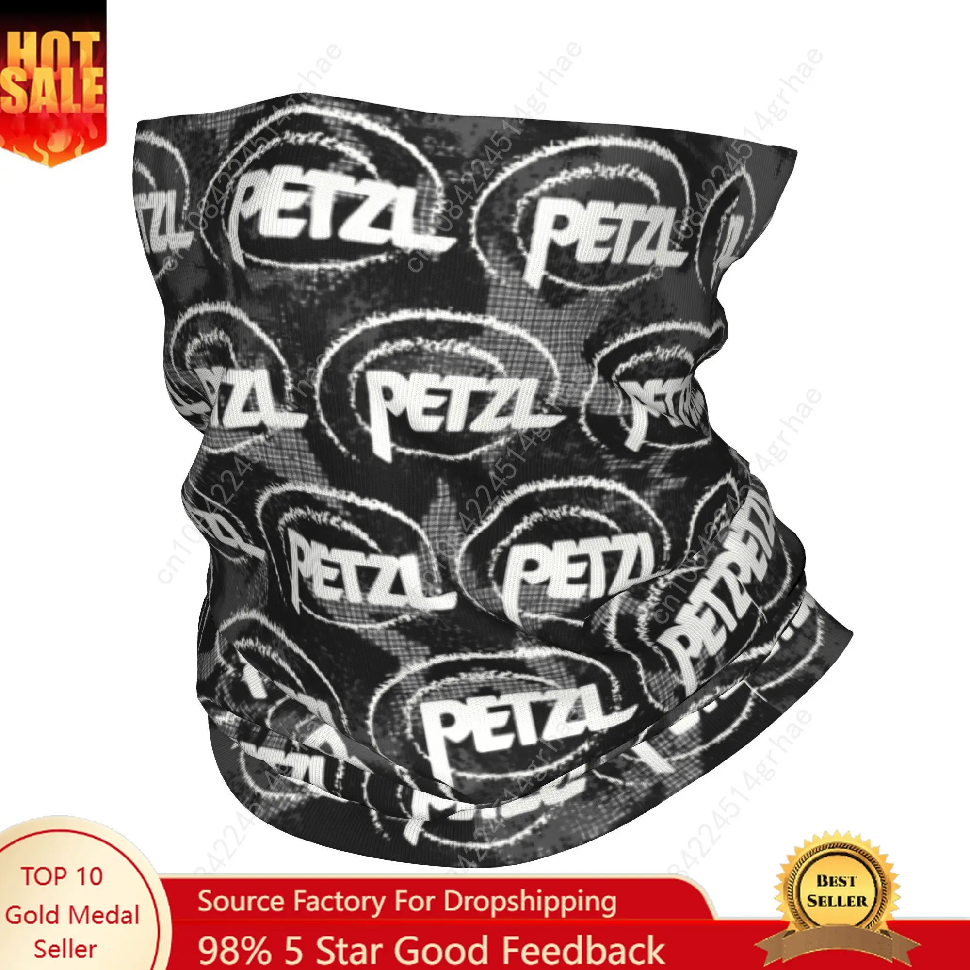 

Custom Black P-Petzls Neck Gaiter Women Men Fashion Pattern UV Face Shield Winter Bandana Scarf for Hiking