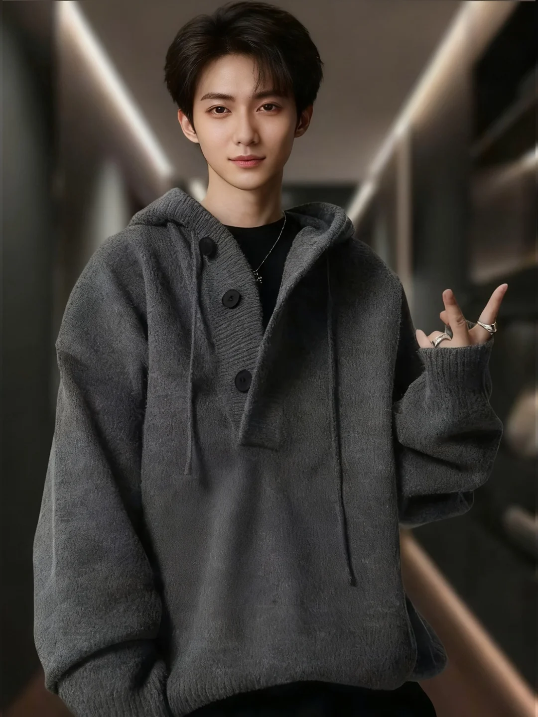 

Мужской зимний свитер с капюшоном Deep ey, плотный вязаный свитшот свободного кроя с длинными рукавами