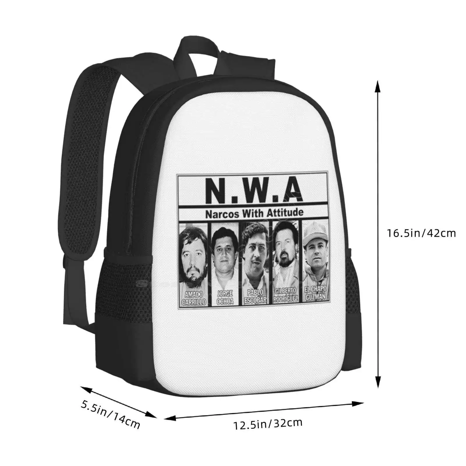 Nwa-With Attitude Pattern Design Bagpack School Bags Nwa Attitude Ice Cube Dj Yella El Chapo Amado Carrillo Senor Cielos Pablo