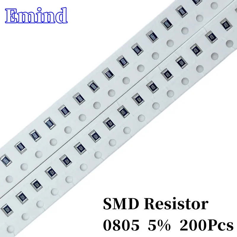 200Pcs 0805 Smd Resistor 5% 0R 10 20 47 180 470 560 680 Ohm  1K 2K 3.3K 3.6K 4.3K 4.7K 5.1K 5.6K 47K 51K 62K 68K 560K 680K 1M