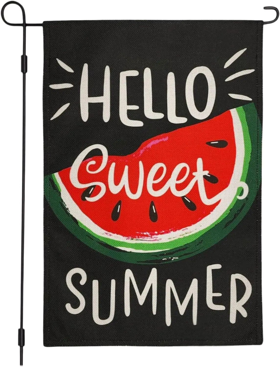 Hello Sweet Summer Watermelon Garden Flag Double Sided Outside, Holiday Party Yard Porch Lawn Outdoor Decoration 12 x 18 Inch