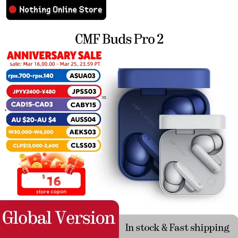 Быстрая доставка CMF Buds Pro 2 с гибридными микрофонами 6HD с активным шумоподавлением 50 дБ