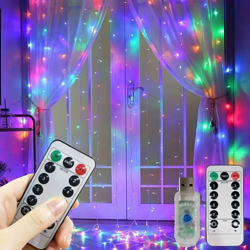 USB Curtain String Lights 8 modalità Fairy Light albero di natale ghirlanda luci Holiday Wedding Christmas Home Bedroom Decoration