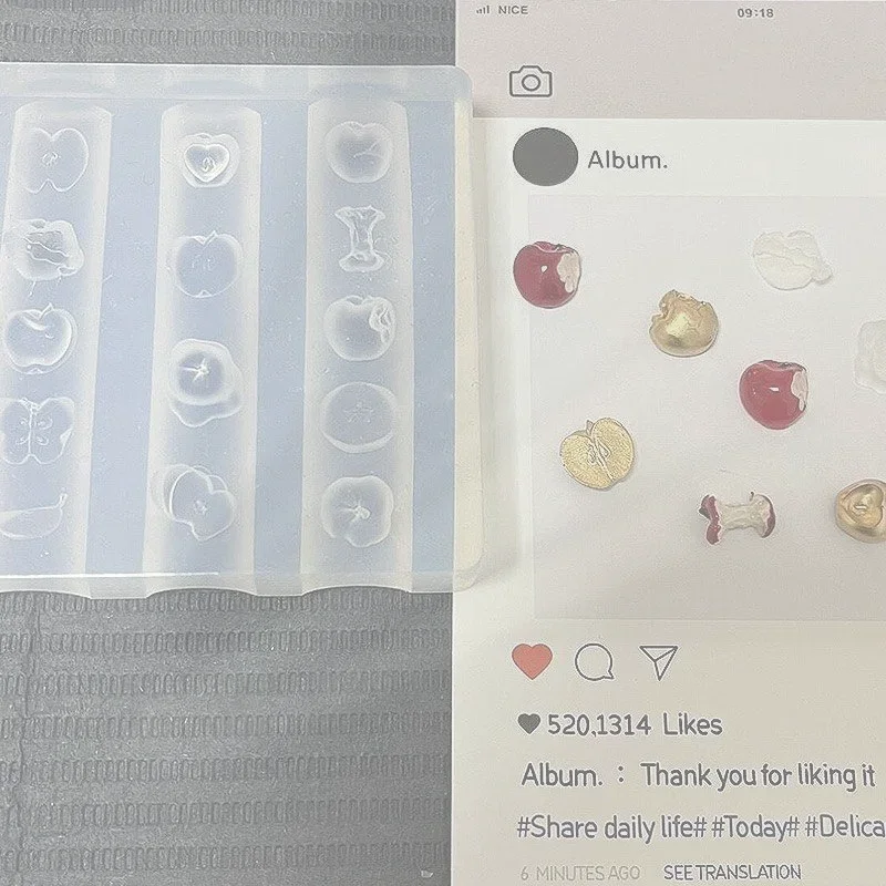 3D Fruit Silicone Nail Mold Sweet Flower Petals DIY Design Manicure Template Carving Nail Art Stencil Soft Stamping Mold Tools