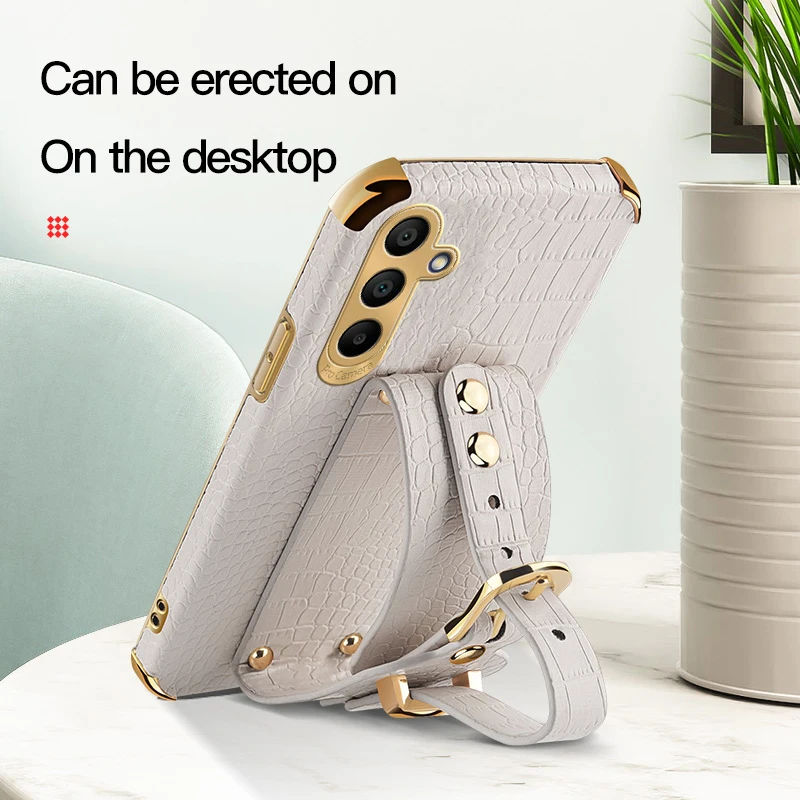 For Samsung Galaxy A16 A15 A14 A12 A13 4G 5G Crocodile PU Strap Leather Silicone Cases Anti-Drop Soft Cover Phone Case Holder
