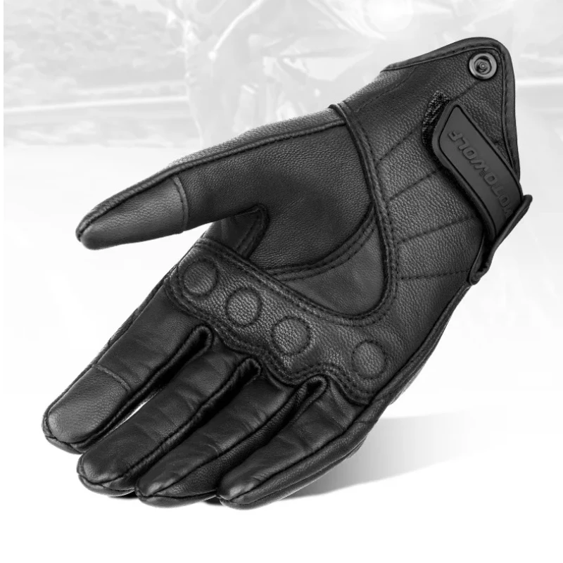 Motorcycle Retro Rider Summer Perforated Breathable Gloves Off Road Riding Windproof Leather Men's Racing Touch Screen Gloves