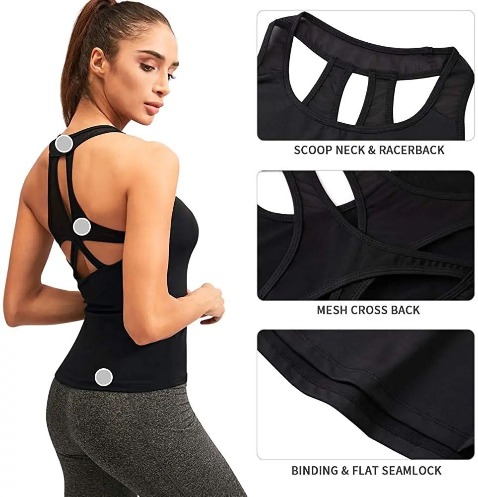 Anfilia Womens Sleeveless Sports Vest Workout Tank Tops Mesh Cross Breathable Yoga Running Top Athletic Activewear