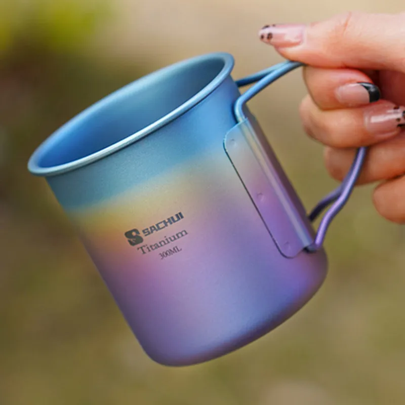 

Ultralight Camping Titanium Cup Mug 300ml Outdoor Portable Water Cup Picnic Water Coffee Tableware Tourism With Foldable Handle