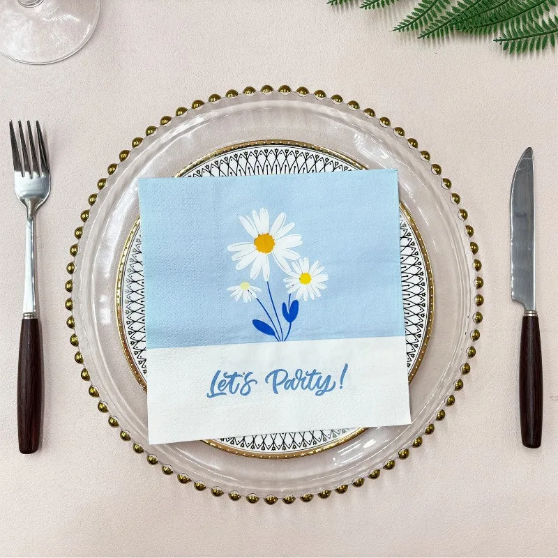 20 33 * 33cm 2Ply Chrysanthemum Blue White Napkins Let's Party Decoration Paper DIY Decoupage Paper