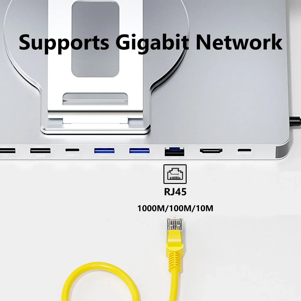 KEBIDUMEI 10 in 1 Laptop Bracket Docking Station USB3.0 PD100W HDMI 4K 60Hz Gigabit Network Card Reader Universal Rotating Stand