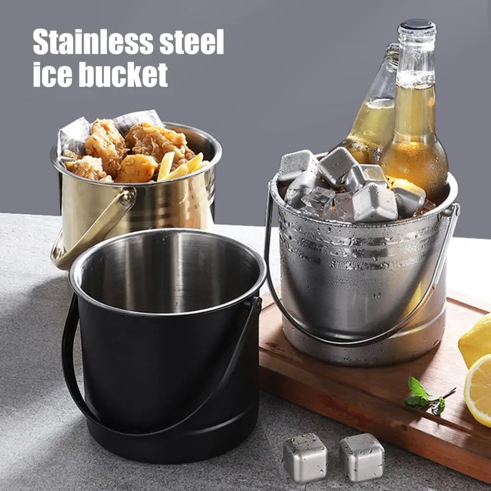 Stainless Steel Ice Bucket with Removable Ice Strainer Bar Wine Champagne Cooler for Beer Red Wine Snacks Bucket for Home Bar