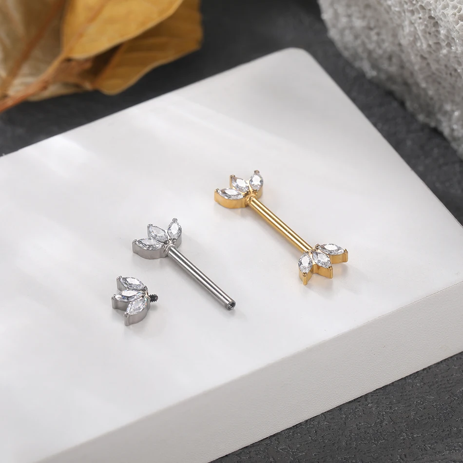 1/5PCS Titanium Zircon Nipple Rings Barbell Internally Thread Marquise CZ Nipple Shield Bar Helix Earring Piercings Jewelry 14G